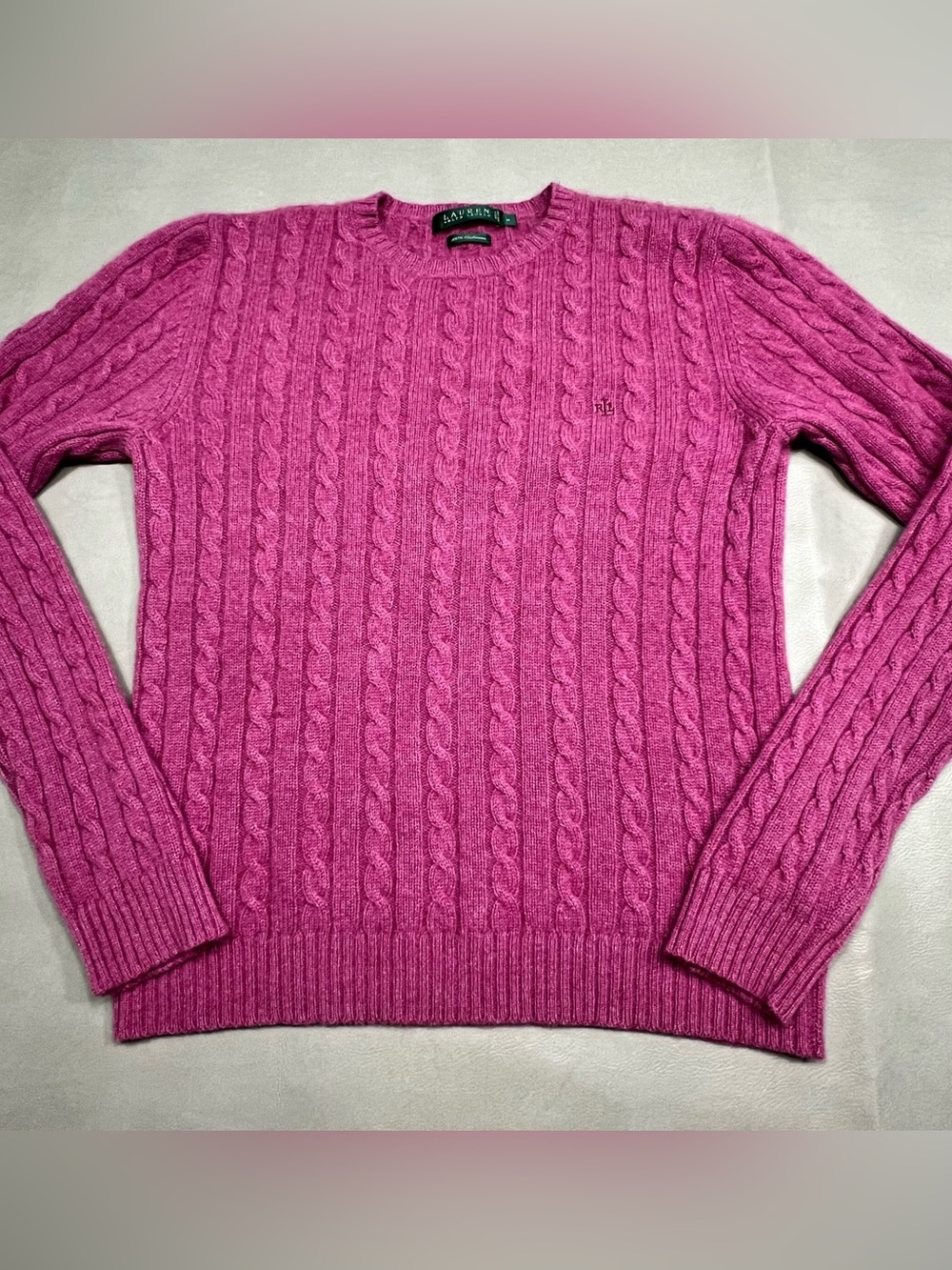 Lauren Ralph Lauren 100% Cashmere Cable Knit Pullover Crew Neck Sweater Medium